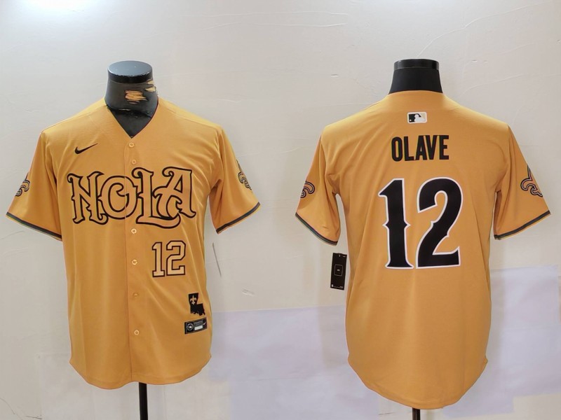 Men New Orleans Saints 12 Olave Yellow Joint Name 2024 Nike Limited NFL Jersey style 9121